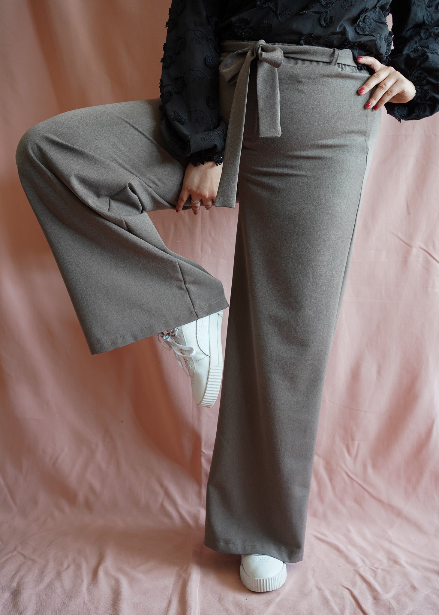 Sanne (taupe) pull-on wide leg pantalon