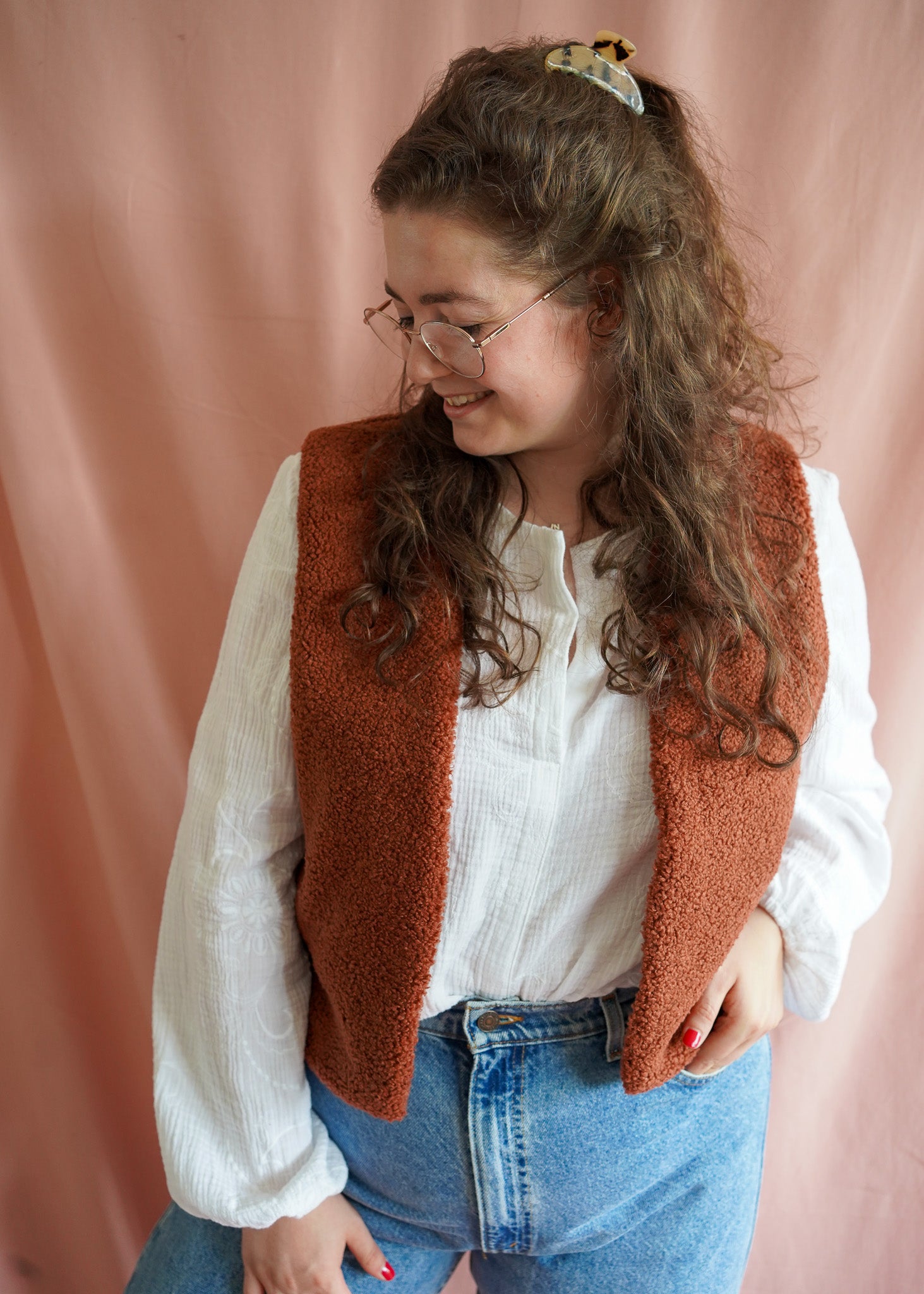 Teddy (brique) handmade gilet